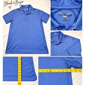 Cypress Club Mens Blue Geometric Grid Performance Golf Polo Shirt Size Medium